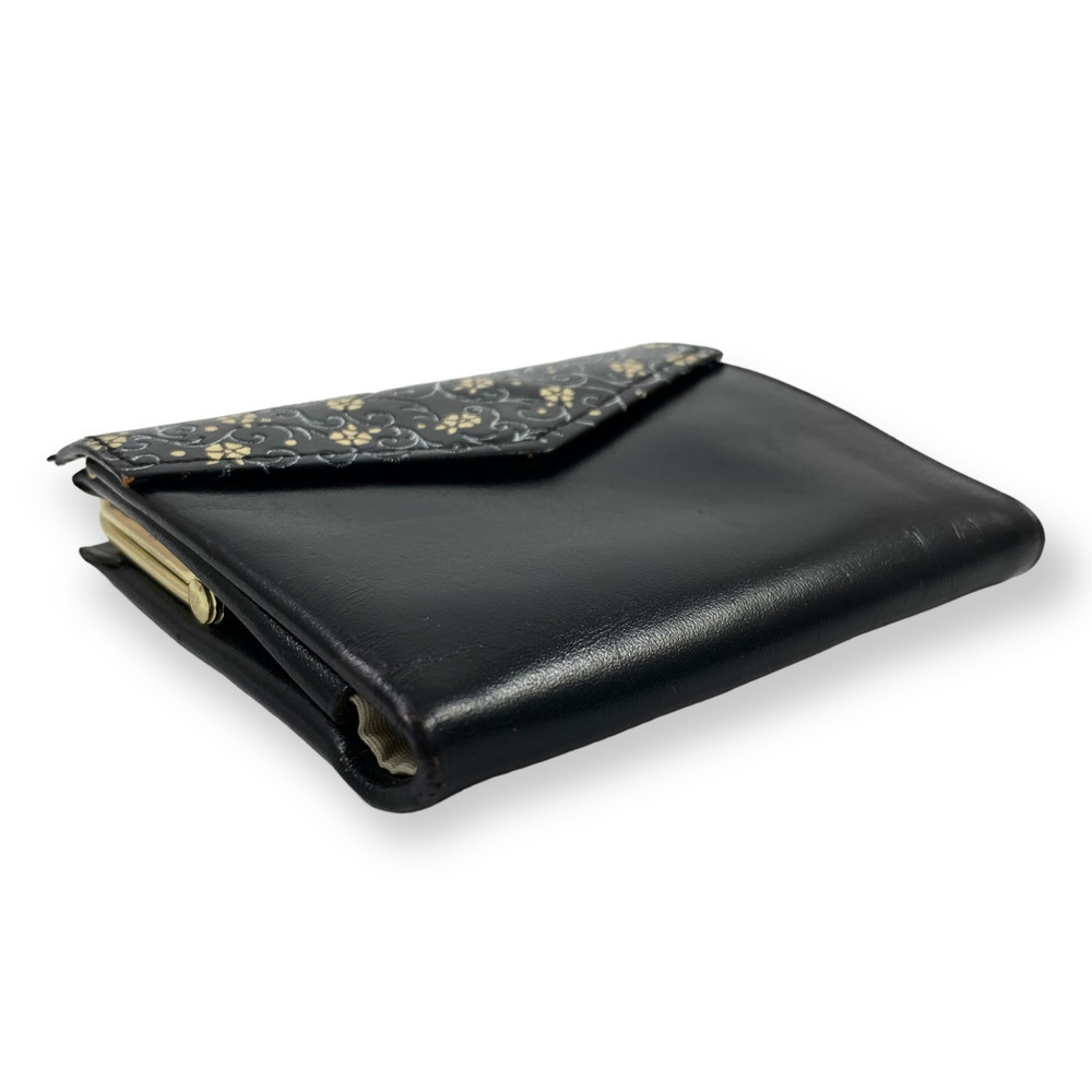 1950's black saddle leather gold floral kiss-lock wallet - Picture 8 of 13